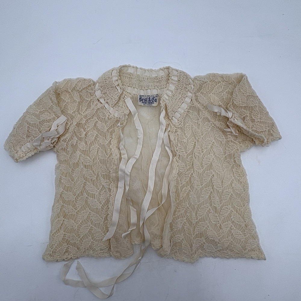 Best & Co 1950s Infant‎ Lace Jacket Sweater Satin Lined Baby Vintage Heirloom